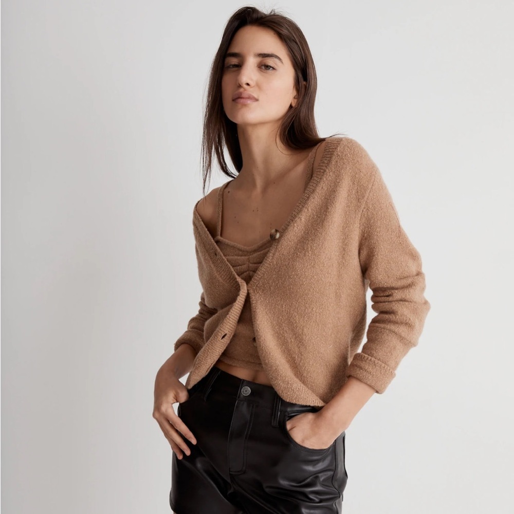 Madewell Camel Tan Knit Cardigan and Cami Set